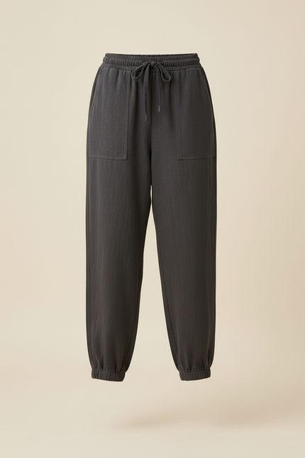 Pantalon Baggy Anthracite Cordon Ample Décontracté Femme - Gris Coton - vue 3