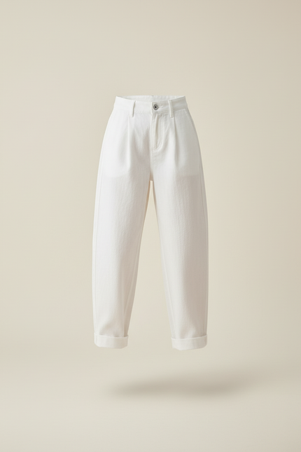 Pantalon Baggy Blanc Coton Ample Décontracté Fille - vue 3