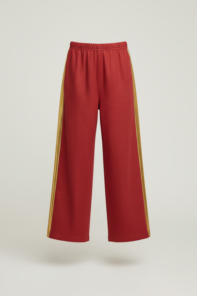 Pantalon Baggy Rouge Doré Large Fille Côtelé Décontracté - Molleton - vue 3