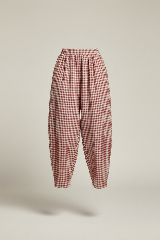 Pantalon Baggy Carreaux Rouge Coton Ample Confortable - vue 3