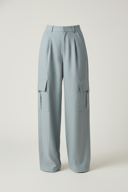 Pantalon Baggy Cargo Ample Bleu Clair Femme - Toile - vue 3