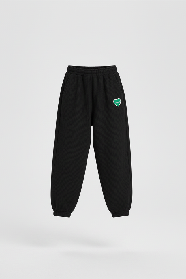 Pantalon Baggy Noir Côtelé Ample Cœur Fille - Cordé - vue 3