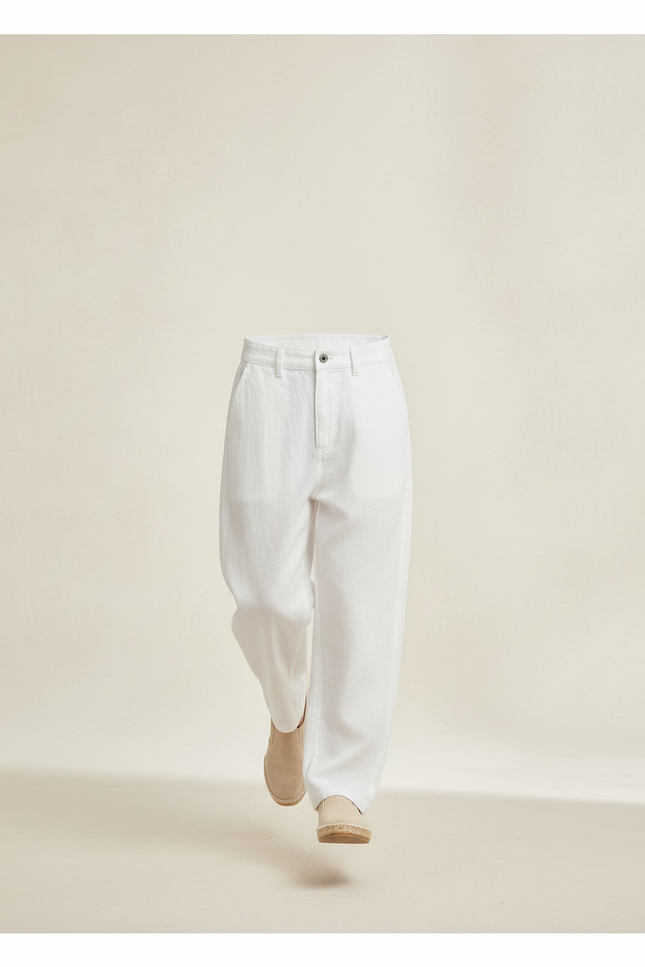 Pantalon Baggy Blanc Coton Ample Garçon Décontracté - vue 3