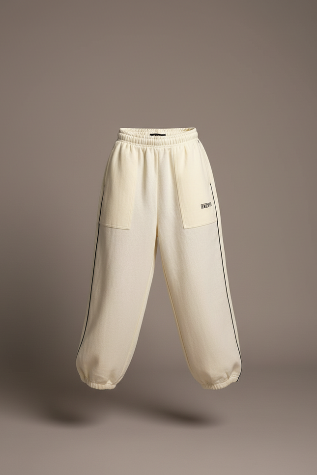 Pantalon Baggy Crème Molleton Ample Rayures Confortable - Beige - vue 3