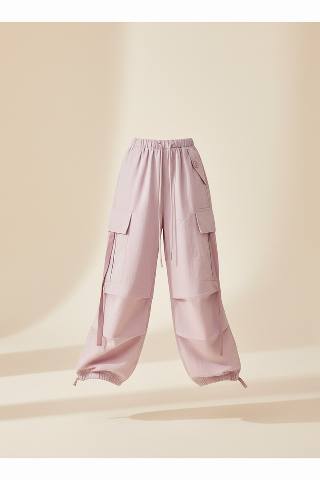 Pantalon Baggy Violet Cargo Ample Fille Cordon - Toile - vue 3