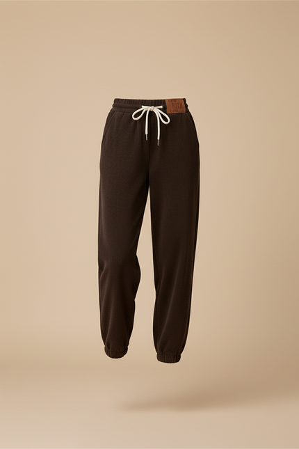 Pantalon Baggy Marron Molleton Cordon Confortable Chaud - vue 3