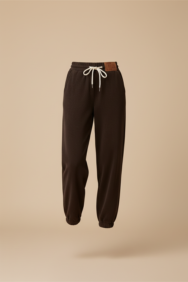 Pantalon Baggy Marron Molleton Cordon Confortable Chaud - vue 3