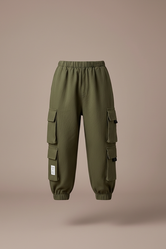 Pantalon Baggy Kaki Cargo Ample Enfant Molleton - vue 3