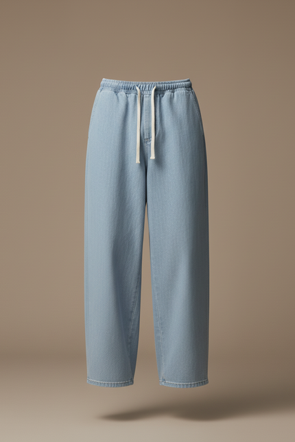 Pantalon Baggy Jean Bleu Clair Ample Cordon Décontracté - vue 3