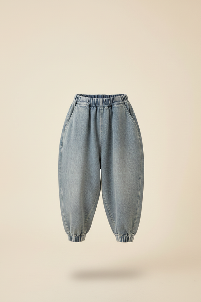 Pantalon Baggy Jean Ample Délavé Enfant Décontracté - Bleu - vue 3