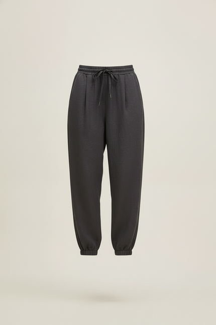 Pantalon Baggy Gris Anthracite Lin Ample Cordon Fluide - vue 3