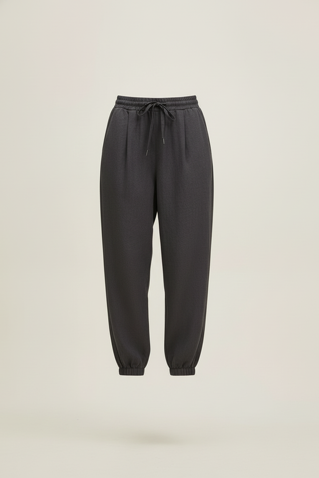 Pantalon Baggy Gris Anthracite Lin Ample Cordon Fluide - vue 3