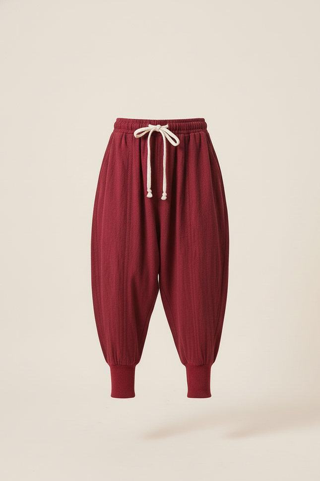 Pantalon Baggy Rouge Coton Ample Décontracté Enfant - Bordeaux - vue 3