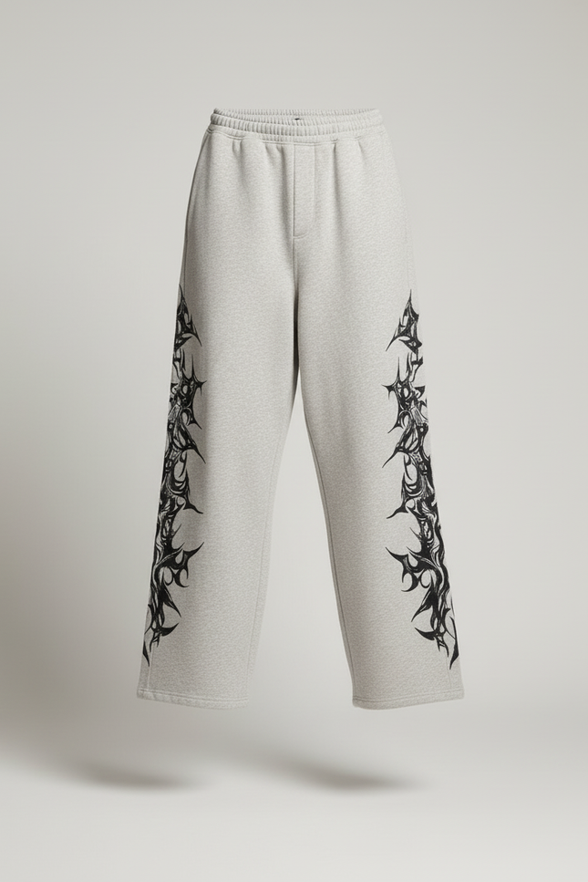 Pantalon Baggy Gris Imprimé Tribal Décontracté Ample - Molleton - vue 3