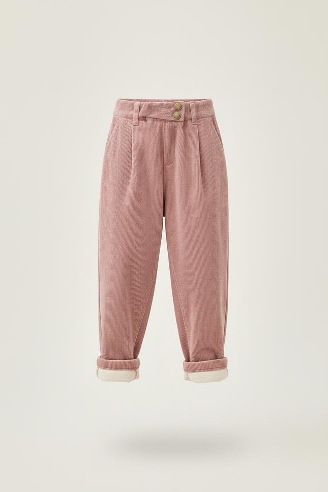 Pantalon Baggy Rose Velours Côtelé Ample Doublé Hiver - Cordé - vue 3