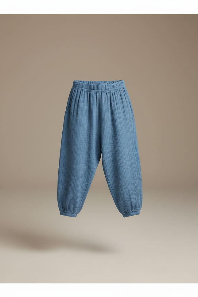 Pantalon Baggy Coton Bleu Ample Décontracté Enfant - vue 3
