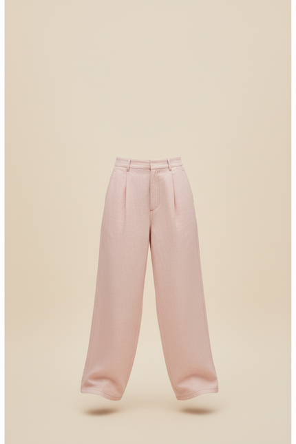Pantalon Baggy Rose Poudré Ample Plissé Fluide - Laine - vue 3