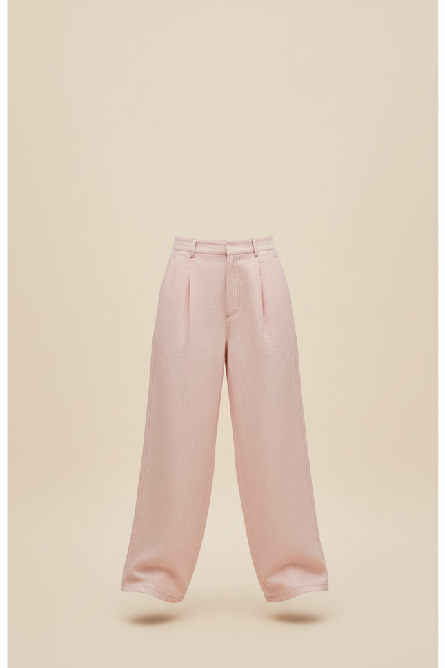 Pantalon Baggy Rose Poudré Ample Plissé Fluide - Laine - vue 3