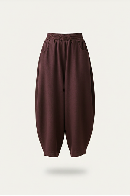 Pantalon Baggy Marron Ample Coton Femme Décontracté - vue 3