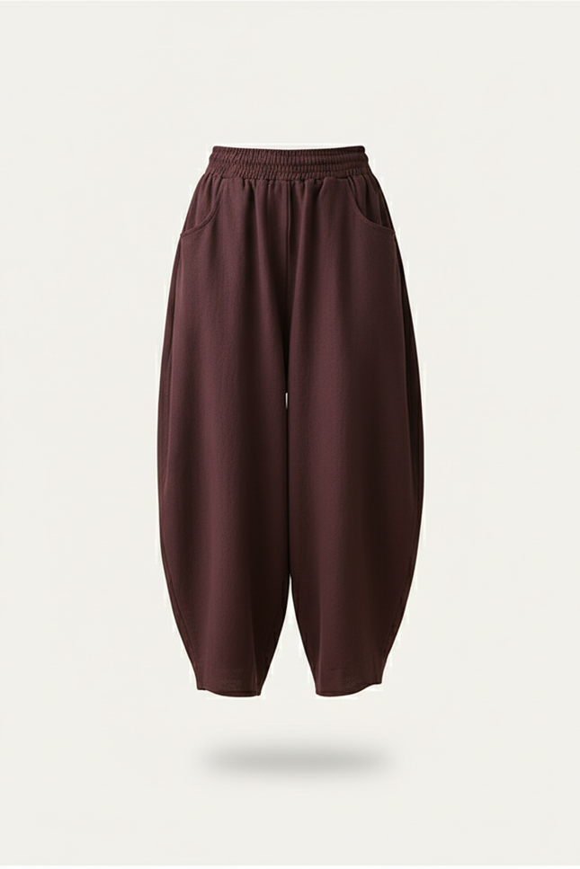 Pantalon Baggy Marron Ample Coton Femme Décontracté - vue 3