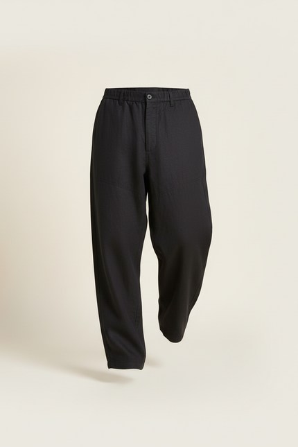 Pantalon Baggy Homme Noir Taille Élastique Coton Streetwear - Lin - vue 3