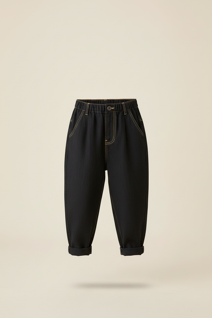 Pantalon Baggy Noir Denim Ample Couture Jaune Enfant - Jean - vue 3