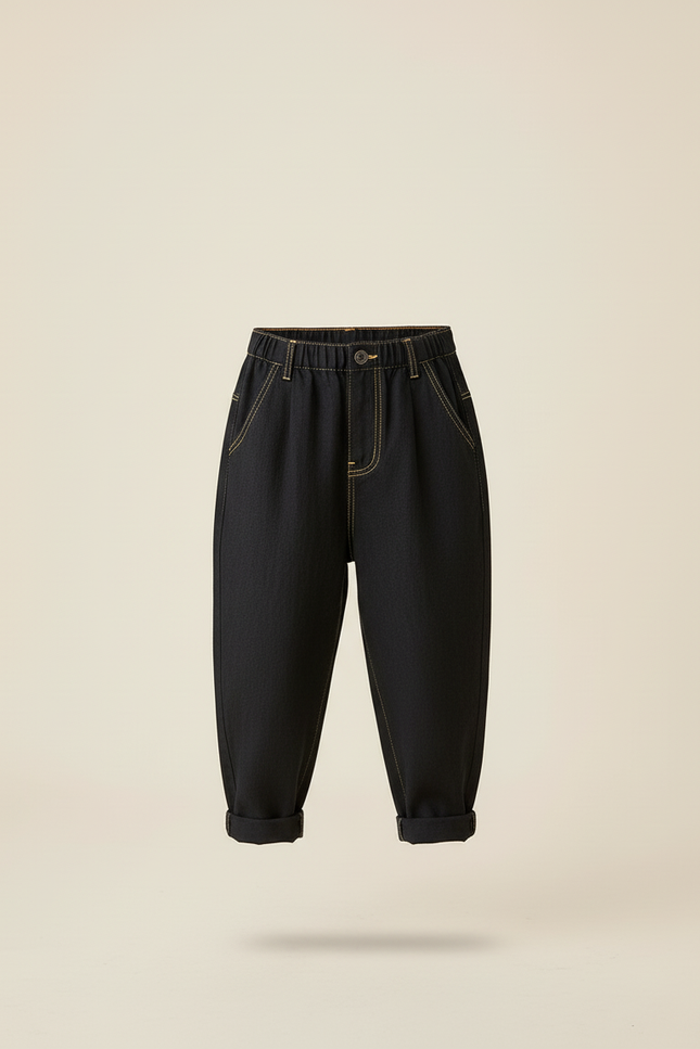 Pantalon Baggy Noir Denim Ample Couture Jaune Enfant - Jean - vue 3