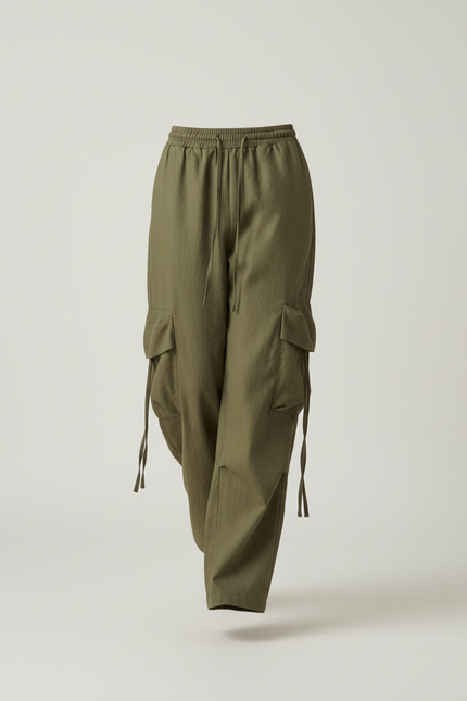 Pantalon Baggy Vert Kaki Ample Cargo Décontracté - Lin - vue 3