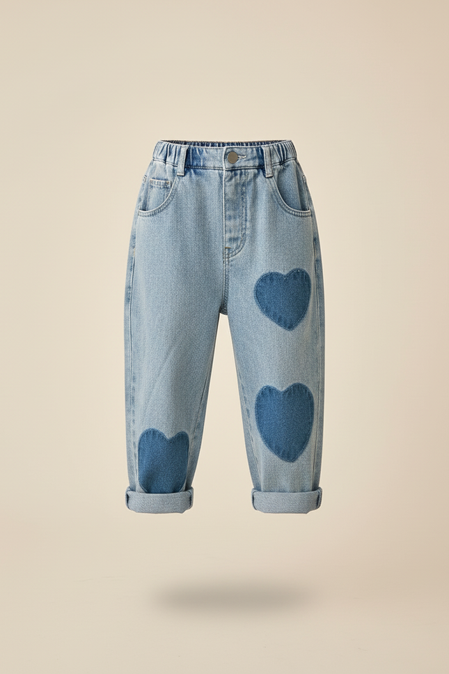 Pantalon Baggy Jean Cœur Bleu Ample Enfant - vue 3