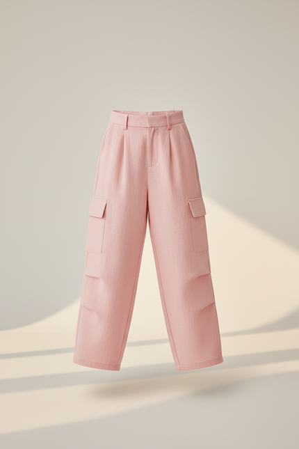Pantalon Baggy Rose Cargo Ample Lin Fille - vue 3