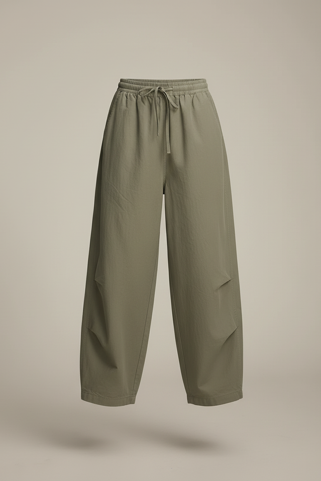 Pantalon Baggy Vert Olive Ample Nylon Décontracté - Kaki Polyester - vue 3