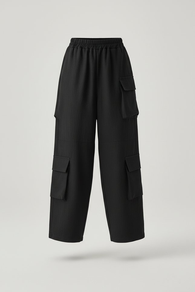 Pantalon Baggy Noir Ample Cargo Enfant Moderne - Toile - vue 3