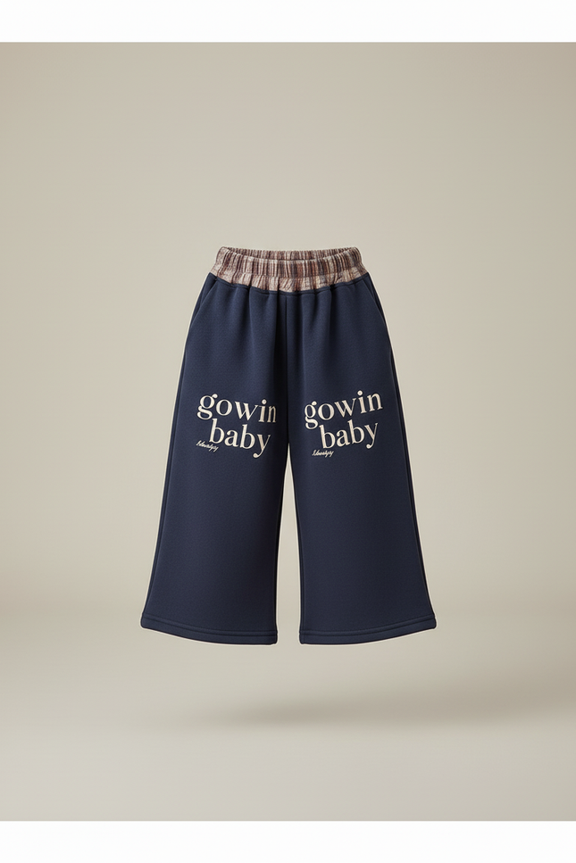 Pantalon Baggy Bleu Marine Coton Ample Imprimé Lettre - Molleton - vue 3