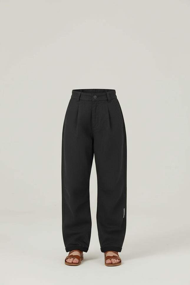 Pantalon Baggy Noir Plissé Décontracté Fille - Gabardine - vue 3