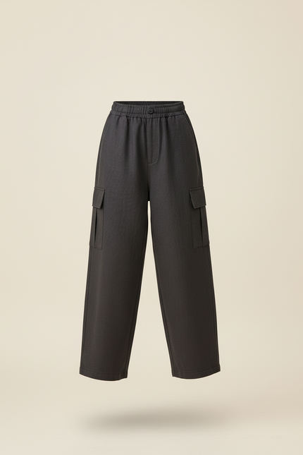 Pantalon Baggy Gris Ample Cargo Confortable Fille - Laine - vue 3