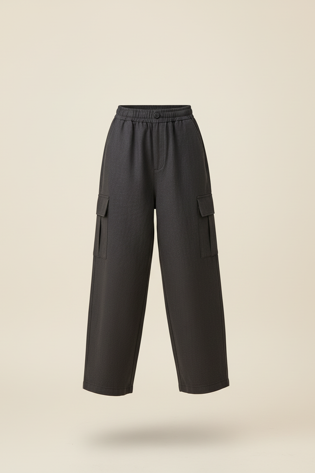 Pantalon Baggy Gris Ample Cargo Confortable Fille - Laine - vue 3