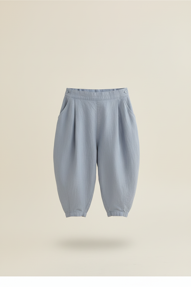 Pantalon Baggy Bleu Clair Ample Lin Bretelles Enfant - vue 3