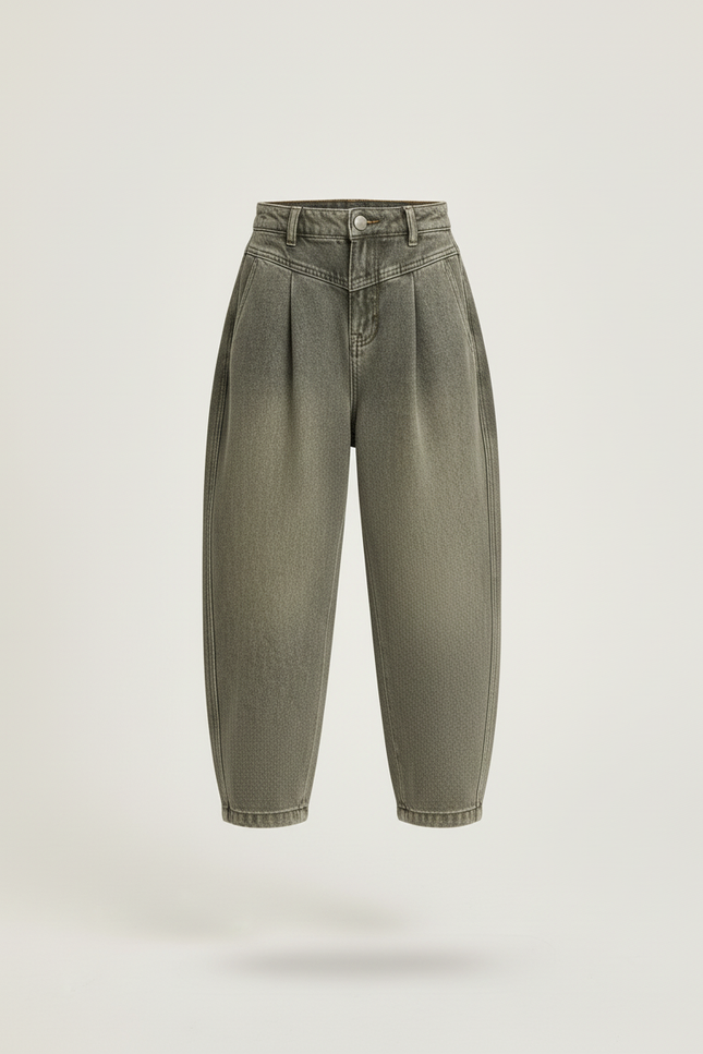 Pantalon Baggy Kaki Ample Plissé Décontracté Fille - Jean - vue 3
