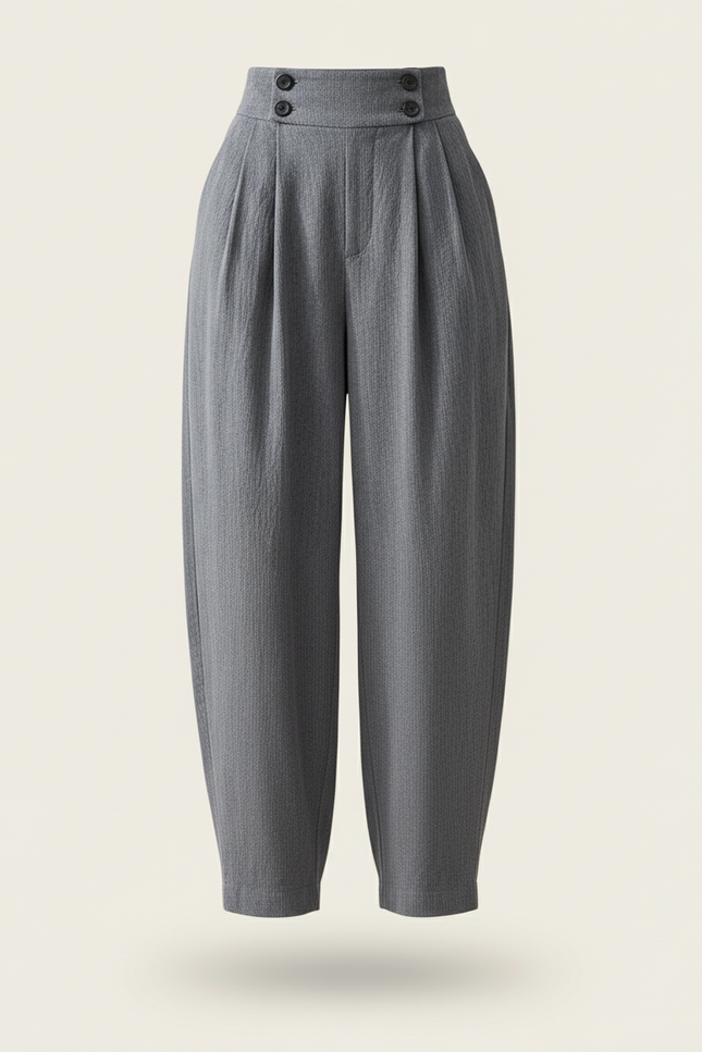 Pantalon Baggy Gris Plissé Ample Taille Haute Fluide - Lin - vue 3