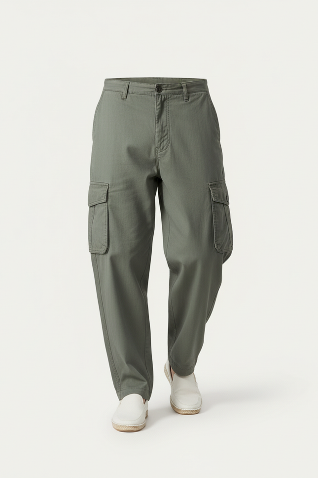 Pantalon Baggy Vert Kaki Cargo Coton Ample Homme - Toile - vue 3