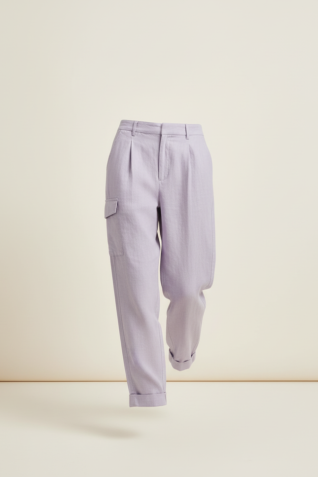 Pantalon Baggy Lavande Lin Ample Plissé Femme - Violet - vue 3