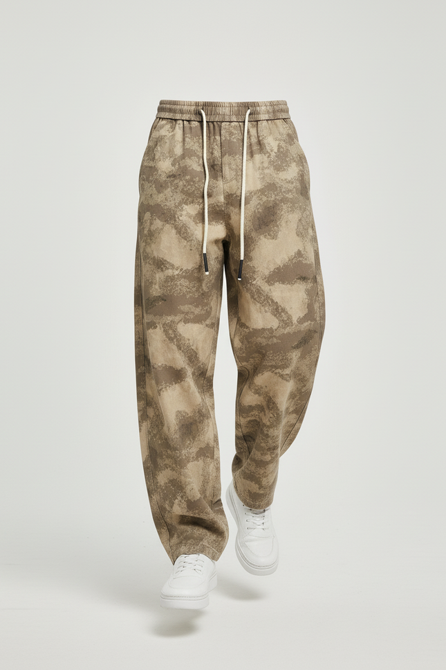 Pantalon Baggy Camouflage Ample Décontracté Marron Homme - Imprimé Molleton - vue 3