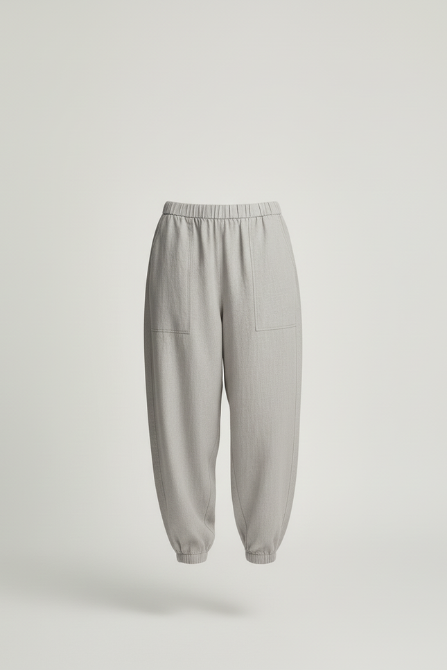 Pantalon Baggy Gris Clair Ample Cordon Décontracté Femme - Lin - vue 3