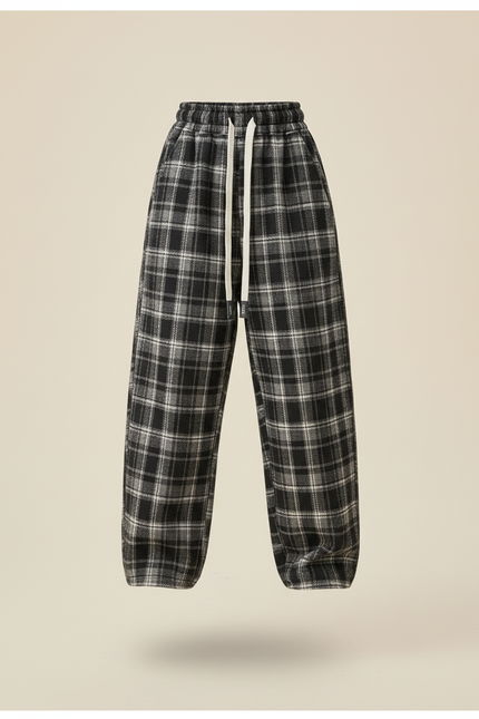 Pantalon Baggy Plaid Noir Coton Ample Décontracté Enfant - vue 3