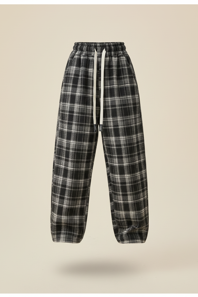 Pantalon Baggy Plaid Noir Coton Ample Décontracté Enfant - vue 3