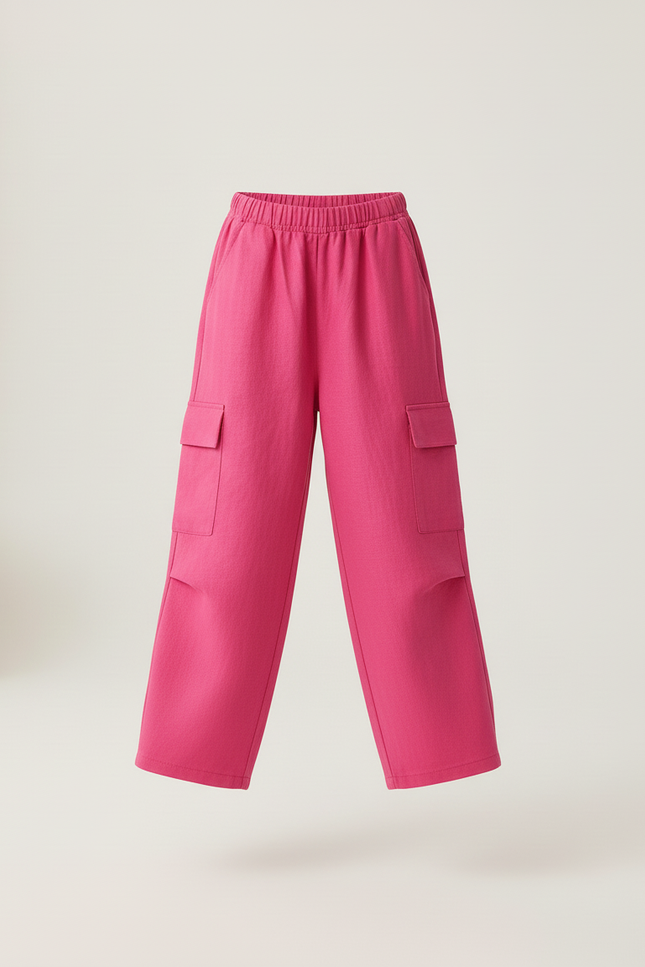 Pantalon Baggy Rose Fushia Ample Cargo Fille Coton - Lin - vue 3