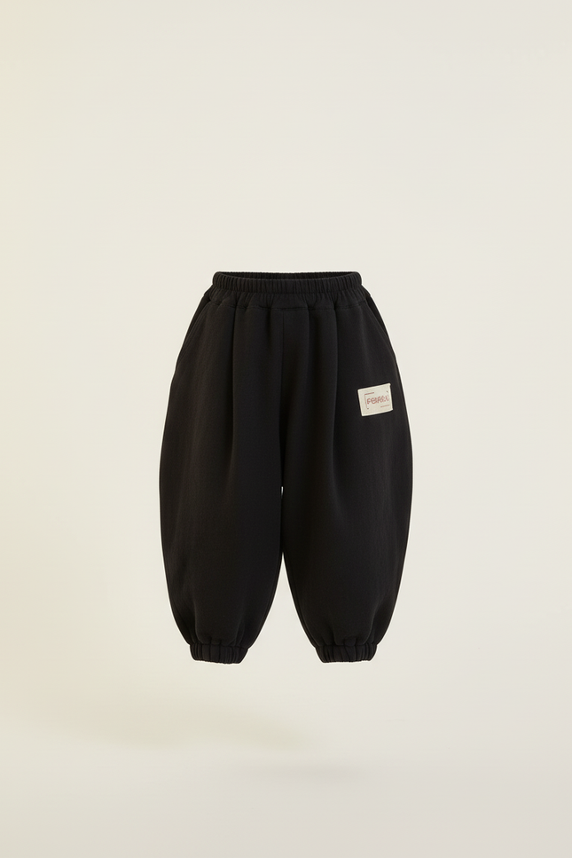 Pantalon Baggy Noir Ample Coton Élastique Décontracté Garçon - vue 3