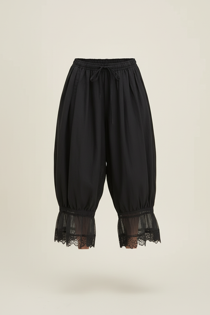 Pantalon Baggy Noir Ample Dentelle Fluide Estival - Viscose - vue 3
