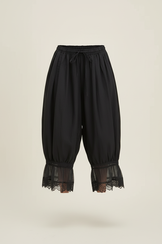 Pantalon Baggy Noir Ample Dentelle Fluide Estival - Viscose - vue 3