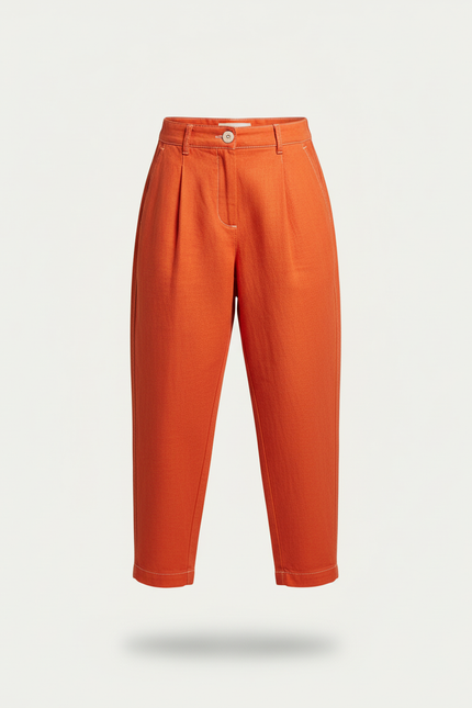Pantalon Baggy Orange Lin Plissé Décontracté Enfant - vue 3